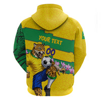 Personalized Brazil Soccer Zip Hoodie Jaguar Football Mascot - National Flag and Floral Accents