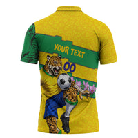 Personalized Brazil Soccer Zipper Polo Shirt Jaguar Football Mascot - National Flag and Floral Accents