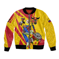 Personalized Colombia Football Vulture Mascot Bomber Jacket Vibrant Barranquilla Carnival Style - Vueltiao Hat And Accordion