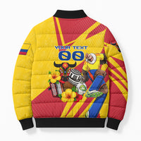 Personalized Colombia Football Vulture Mascot Bomber Puffer Jacket Vibrant Barranquilla Carnival Style - Vueltiao Hat And Accordion