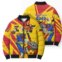 Personalized Colombia Football Vulture Mascot Bomber Puffer Jacket Vibrant Barranquilla Carnival Style - Vueltiao Hat And Accordion