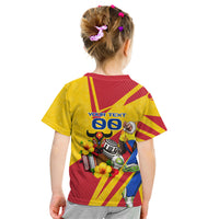 Personalized Colombia Football Vulture Mascot Kid T Shirt Vibrant Barranquilla Carnival Style - Vueltiao Hat And Accordion