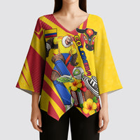 Personalized Colombia Football Vulture Mascot Kimono Sleeve Blouse Vibrant Barranquilla Carnival Style - Vueltiao Hat And Accordion