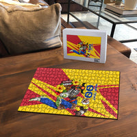 Personalized Colombia Football Vulture Mascot Puzzle Vibrant Barranquilla Carnival Style - Vueltiao Hat And Accordion