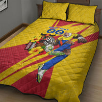 Personalized Colombia Football Vulture Mascot Quilt Bed Set Vibrant Barranquilla Carnival Style - Vueltiao Hat And Accordion