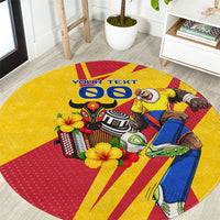 Personalized Colombia Football Vulture Mascot Round Carpet Vibrant Barranquilla Carnival Style - Vueltiao Hat And Accordion