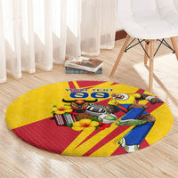 Personalized Colombia Football Vulture Mascot Round Carpet Vibrant Barranquilla Carnival Style - Vueltiao Hat And Accordion