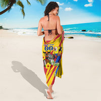 Personalized Colombia Football Vulture Mascot Sarong Vibrant Barranquilla Carnival Style - Vueltiao Hat And Accordion