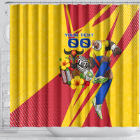 Personalized Colombia Football Vulture Mascot Shower Curtain Vibrant Barranquilla Carnival Style - Vueltiao Hat And Accordion