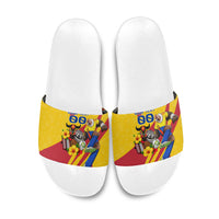 Personalized Colombia Football Vulture Mascot Slide Sandals Vibrant Barranquilla Carnival Style - Vueltiao Hat And Accordion