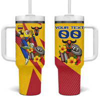 Personalized Colombia Football Vulture Mascot Tumbler With Handle Vibrant Barranquilla Carnival Style - Vueltiao Hat And Accordion