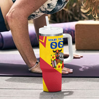 Personalized Colombia Football Vulture Mascot Tumbler With Handle Vibrant Barranquilla Carnival Style - Vueltiao Hat And Accordion