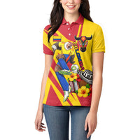 Personalized Colombia Football Vulture Mascot Women Polo Shirt Vibrant Barranquilla Carnival Style - Vueltiao Hat And Accordion