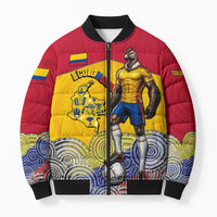 Personalized Colombia Football Bomber Puffer Jacket Vulture Mascot Sombrero Vueltiao Map