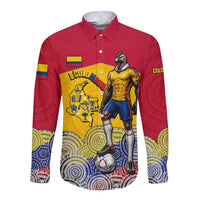 Personalized Colombia Football Long Sleeve Button Shirt Vulture Mascot Sombrero Vueltiao Map