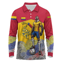 Personalized Colombia Football Long Sleeve Polo Shirt Vulture Mascot Sombrero Vueltiao Map