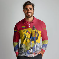 Personalized Colombia Football Long Sleeve Polo Shirt Vulture Mascot Sombrero Vueltiao Map