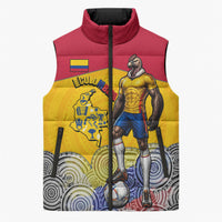 Personalized Colombia Football Sleeveless Puffer Jacket Vulture Mascot Sombrero Vueltiao Map