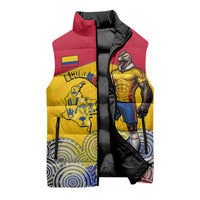 Personalized Colombia Football Sleeveless Puffer Jacket Vulture Mascot Sombrero Vueltiao Map
