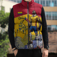 Personalized Colombia Football Sleeveless Puffer Jacket Vulture Mascot Sombrero Vueltiao Map