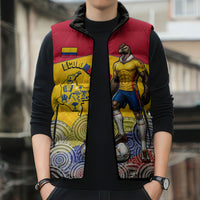 Personalized Colombia Football Sleeveless Puffer Jacket Vulture Mascot Sombrero Vueltiao Map
