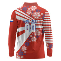Personalized Paraguay Football Long Sleeve Polo Shirt Lion Eagle Mascot Floral