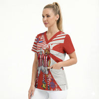 Personalized Paraguay Football Scrub Top Lion Eagle Mascot Floral