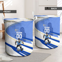 Personalized Uruguay Soccer Southern Lapwing Laundry Basket Uruguayan Football Blue Topographic Pattern
