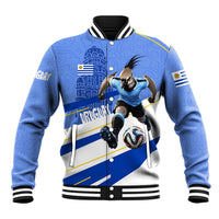 Personalized Uruguay Soccer Southern Lapwing Baseball Jacket Uruguayan Football Blue Topographic Pattern