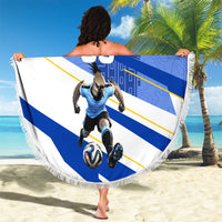 Personalized Uruguay Soccer Southern Lapwing Beach Blanket Uruguayan Football Blue Topographic Pattern