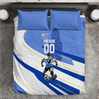 Personalized Uruguay Soccer Southern Lapwing Bedding Set Uruguayan Football Blue Topographic Pattern