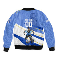 Personalized Uruguay Soccer Southern Lapwing Bomber Jacket Uruguayan Football Blue Topographic Pattern