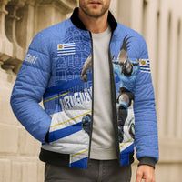Personalized Uruguay Soccer Southern Lapwing Bomber Puffer Jacket Uruguayan Football Blue Topographic Pattern