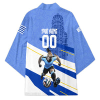 Personalized Uruguay Soccer Southern Lapwing Kimono Uruguayan Football Blue Topographic Pattern