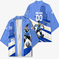Personalized Uruguay Soccer Southern Lapwing Kimono Uruguayan Football Blue Topographic Pattern