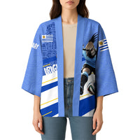 Personalized Uruguay Soccer Southern Lapwing Kimono Uruguayan Football Blue Topographic Pattern