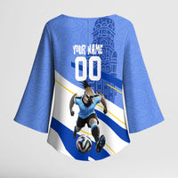 Personalized Uruguay Soccer Southern Lapwing Kimono Sleeve Blouse Uruguayan Football Blue Topographic Pattern