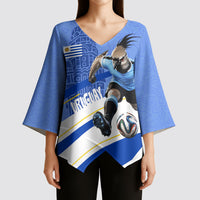 Personalized Uruguay Soccer Southern Lapwing Kimono Sleeve Blouse Uruguayan Football Blue Topographic Pattern