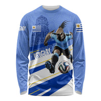 Personalized Uruguay Soccer Southern Lapwing Long Sleeve Shirt Uruguayan Football Blue Topographic Pattern