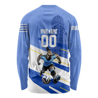Personalized Uruguay Soccer Southern Lapwing Long Sleeve Shirt Uruguayan Football Blue Topographic Pattern