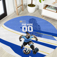 Personalized Uruguay Soccer Southern Lapwing Round Carpet Uruguayan Football Blue Topographic Pattern