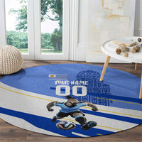 Personalized Uruguay Soccer Southern Lapwing Round Carpet Uruguayan Football Blue Topographic Pattern