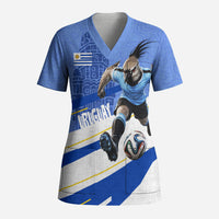 Personalized Uruguay Soccer Southern Lapwing Scrub Top Uruguayan Football Blue Topographic Pattern