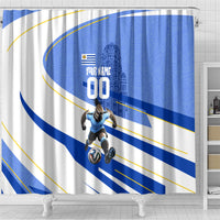 Personalized Uruguay Soccer Southern Lapwing Shower Curtain Uruguayan Football Blue Topographic Pattern