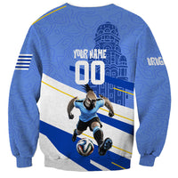 Personalized Uruguay Soccer Southern Lapwing Sweatshirt Uruguayan Football Blue Topographic Pattern