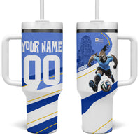 Personalized Uruguay Soccer Southern Lapwing Tumbler With Handle Uruguayan Football Blue Topographic Pattern