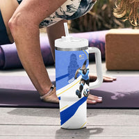 Personalized Uruguay Soccer Southern Lapwing Tumbler With Handle Uruguayan Football Blue Topographic Pattern
