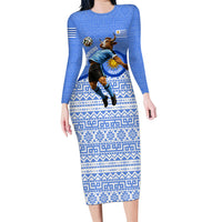 Personalized Uruguay Soccer Champions Long Sleeve Bodycon Dress Uruguayan Football Sun Of May Bull Mascot