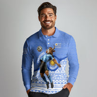 Personalized Uruguay Soccer Champions Long Sleeve Polo Shirt Uruguayan Football Sun Of May Bull Mascot
