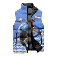 Personalized Uruguay Soccer Champions Sleeveless Puffer Jacket Uruguayan Football Sun Of May Bull Mascot